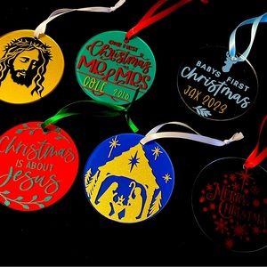 6 Piece Custom & Monogrammed Christmas Ornament sets. Made to order.